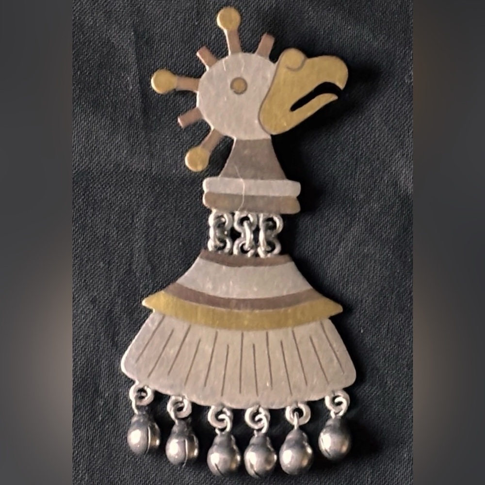 Southwestern Eagle Authentic Los Castillo Artist Rare Mixed Metals Brooch 19g